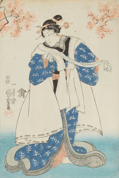 null Sept estampes japonaises figurant des personnages du théatre Kabuki (?) signée...