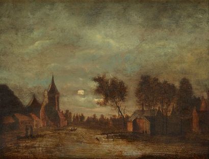 null Ecole HOLLANDAISE du XVIIIe siècle 

Paysage nocturne au canal

Huile sur panneau...