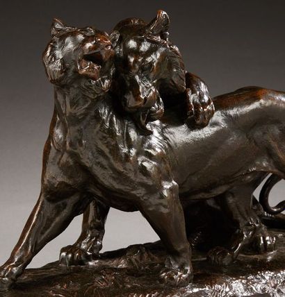 null Charles VALTON (1851 - 1918)

Les deux tigres

Bronze à patine brune signé sur...
