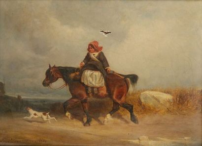 null Ecole FRANCAISE du XIXe siècle

Femme sur un cheval de trait

Huile sur toile,...