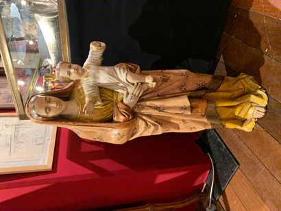 null Ecole française du XIXe ou du XXe siècle
Vierge à l'enfant en bois sculpté et...