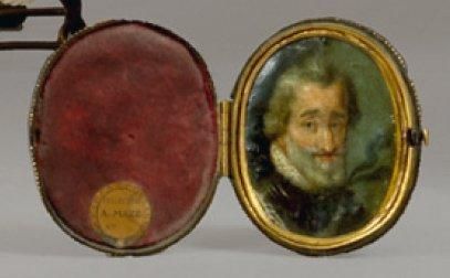 École française du XVIIe siècle Portrait d'Henri IV Miniature ovale à huile, dans...