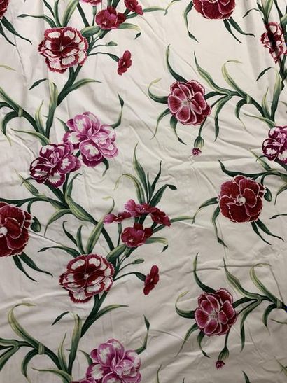 null Une paire de rideaux en coton imprimé de fleurs de lauriers roses, doublure...