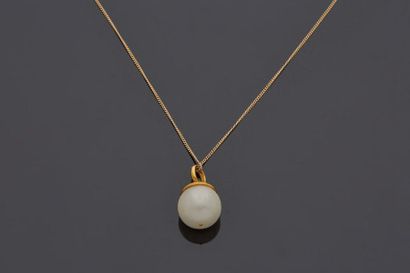 null Chaîne en or jaune 18 k (750 millièmes) ornée d'un pendentif serti d'une perle...