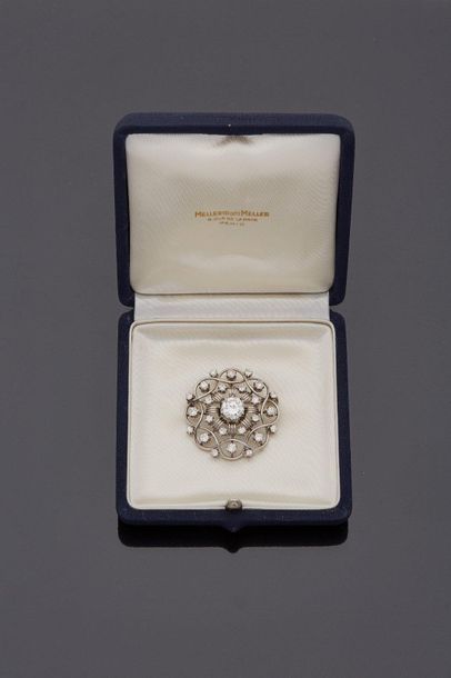 null Broche en or gris 18 k (750 millièmes) sertie au centre d'un diamant de demi...