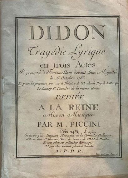 null Nicollo PICCINI (1728 - 1800) - DIDON, (Page de titre signée de l'auteur à l'encre),...