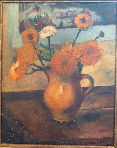 null Charles KVAPIL (1884-1957)

Bouquet de dahlias dans un vase

Huile sur panneau,...