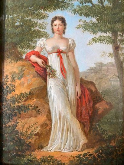 null Ecole FRANCAISE NEOCLASSIQUE

Portrait de femme dans un paysage italien 

Huile...