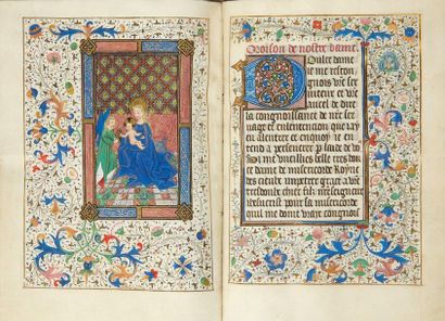 null [ILLUMINATED HANDWRITTEN HOURS/FLANDRES]. Handwritten Book of Hours from the...