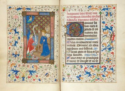 null [ILLUMINATED HANDWRITTEN HOURS/FLANDRES]. Handwritten Book of Hours from the...