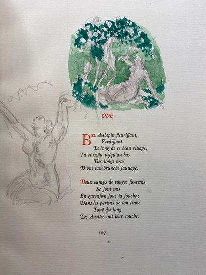 null RONSARD (Pierre de). Poemes. Paris, 1944. In-4°, maroquin rouge, large décor...