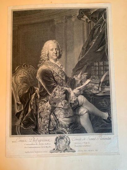 null Lot de trois gravures : 

- Gravure représentant Louis XV, roi de France et...