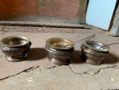 null RISLER & CARRE - Three silver salt shakers decorated with gadroons and garlands...