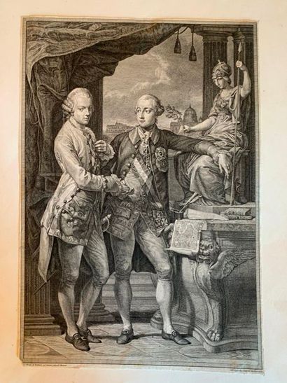 null Lot de trois gravures :

- Gravure représentant Joseph II et Léopold, Pomp Battoni...