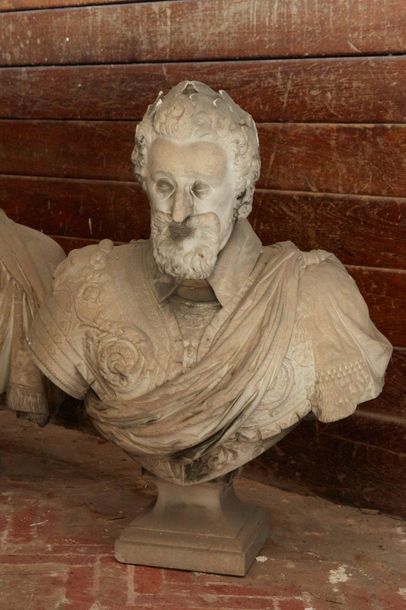 null Mathurin MOREAU (1822-1912)

Bust of Henri IV in carved white marble armour,...