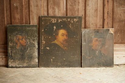 null Trois peintures, portrait de Rembrandt, Rubens et Raphaël 

- D'après Rembrandt,...