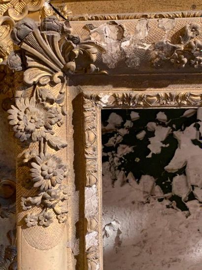 null Three wooden and gilded stucco frames, two in the Louis XIV style with spandrels,...