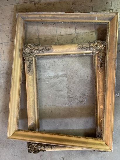 null Two gilded stucco and wood frames, one decorated with shells and foliage (wear...
