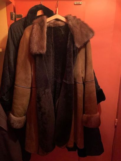 null Leather coat with mink fur collar