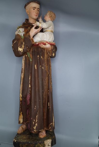 null Sculpture en platre peint représentant Saint Antoine de Padoue (accidents et...