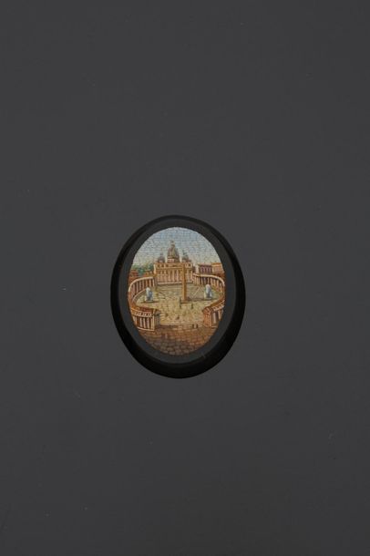 null Oval onyx medallion with micro-mosaic decoration of a view of the Basilica of...
