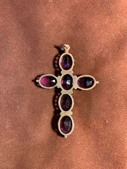 null Large vermeil pectoral cross set with six oval amethysts interspersed with half...