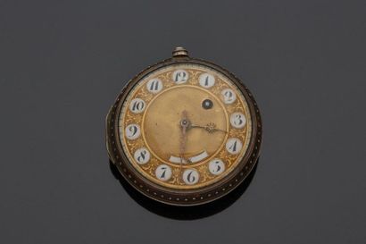 null Montre de gousset, cadran recouvert d'une feuille d'or gravée de motifs feuillagés...