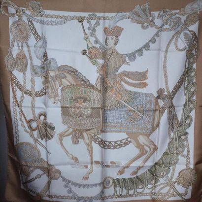 null HERMES-PARIS, silk square with a motif of a drummer on horseback on a light...
