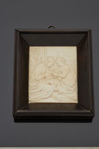 null Carved ivory plaque representing The Mystical Marriage of Saint Catherine according...