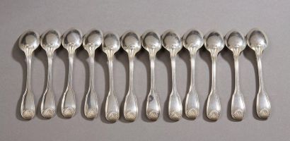 null HENIN et Compagnie Twelve silver mocha spoons model with net and shell.

Minerve...