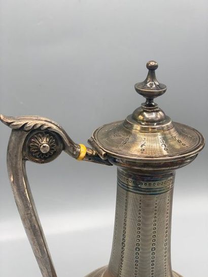 null HUGO, Middle Eastern style silver pot with a decoration of circular striations...