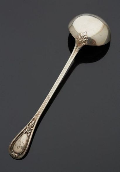 null Silver ladle with foliated decoration, engraved with the initials P.S.

Minerva...