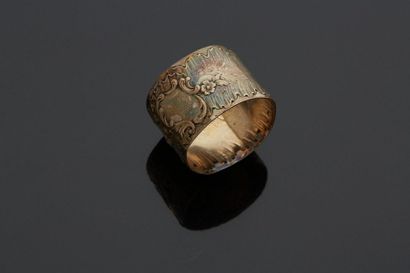 null Silver napkin ring decorated with a rocaille cartouche, flowers and a frieze...