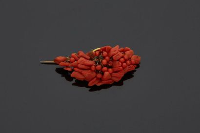 Coral brooch with gold metal frame (missing).

Length:...