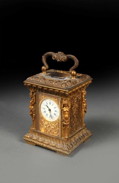 null Chased and gilt bronze clock with neo-renaissance decoration, decorated on all...