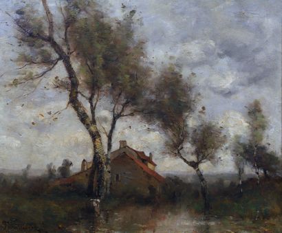 null Paul Désiré TROUILLEBERT (1829-1900)

Ferme en bordure de rivière

Huile sur...