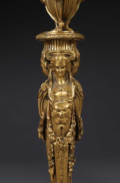 null Pair of important torches after a design by Dugourc in finely chased and gilt...