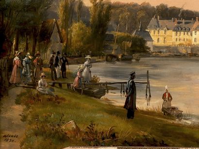 null François Edme RICOIS (1795-1881)

Elégants en bord de Seine devant le Château...