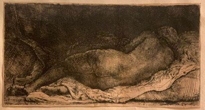 null Rembrandt - Etude de nu féminin allongé (La Négresse couchée), 1658, eau-forte,...