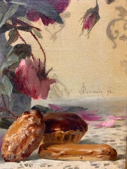 null Georges JEANNIN (1841-1925)

Entablement au vase de roses, assiette de brugnons...