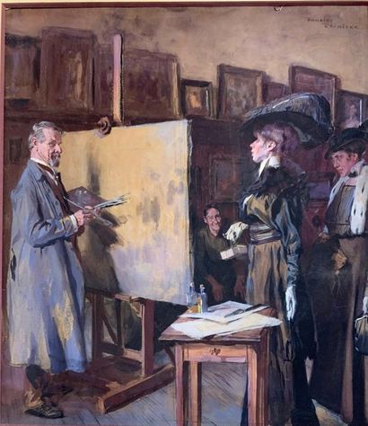 null René REINICKE (1860-1926) (Paul Reus)

Visite à l'atelier du peintre

Gouache...