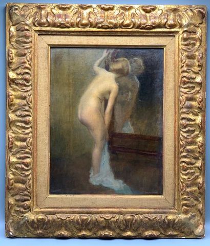 null Louis PICARD (1861-1940)

Nu féminin en pied se dévêtant 

Huile sur toile signée...