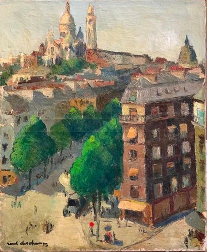 null René DESCHAMPS (20th century) 

View of Montmartre, Paris

Oil on canvas signed...