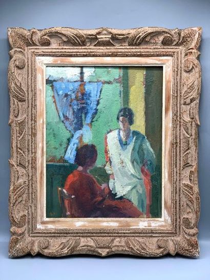 null MODERN School

Indoor scene 

Oil on panel with a monogram "L.V" in the lower...