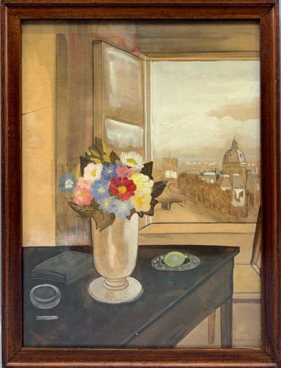 null Marguerite STEINLEN (1893-1982)

Vase fleuri avec vue sur les Invalides

Gouache,...