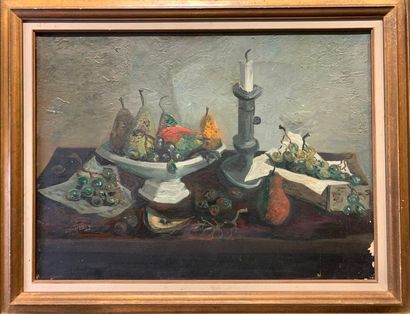null Jean Bernard CHAUFEREY (born in 1911)

Fruit and candle still life on an entablature

Oil...