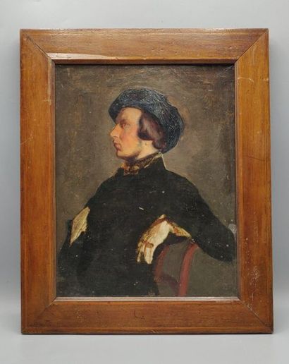 null Ecole FRANCAISE du XIXe siècle

Portrait d'un artiste accoudé au dossier d'une...