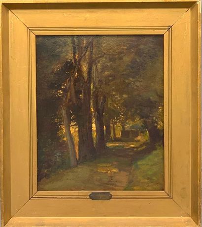 null Jean Jules Adrien KUNKLER (1829 - 1866)

Wooded driveway at sunset 

Oil on...