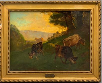 null Jean Jules Adrien KUNKLER (1829 - 1866)

Cows in a pasture, the Alps. 

Oil...