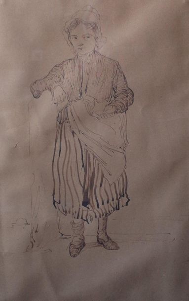 null Ecole FRANCAISE du XIXe

Portrait de jeune fille en pied en costume traditionnel

Encre...